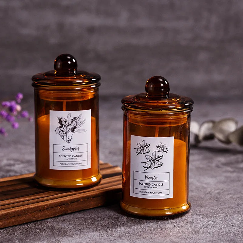 Vintage Glass Jar Scented Candle Essential Oils Soy Wax Candle Aromatherapy