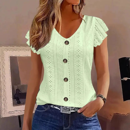 Various Colors Available ruffle sleeve V-neck T-shirt