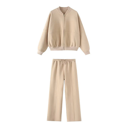 Warm 2 Piece Sweatsuits, Thick Fleece, Zipper Jacket, Batwing Sleeves, Clean Lines