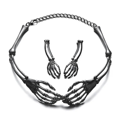 Halloween Skeleton Jewelry Gothic Skeleton Hands Choker and Earrings Set