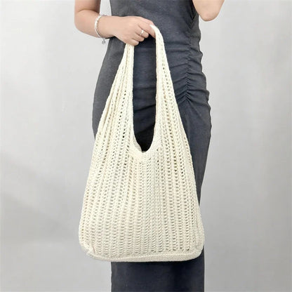 Solid Color Large Boho  Knit Shoulder Bag Crochet Tote