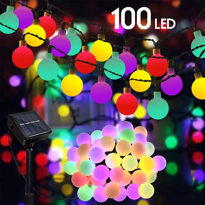 Frosted Globe Solar String Lights 100 LED IP65 Outdoor Fairy Lights