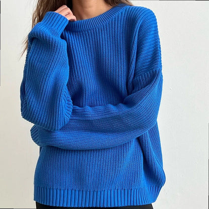 Chunky Knit Oversized Crew-Neck Pullover Sweater, 16 Colors