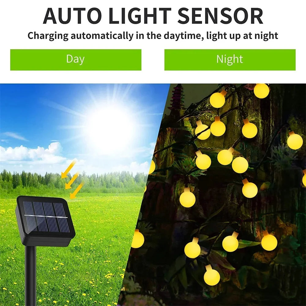 Frosted Globe Solar String Lights 100 LED IP65 Outdoor Fairy Lights