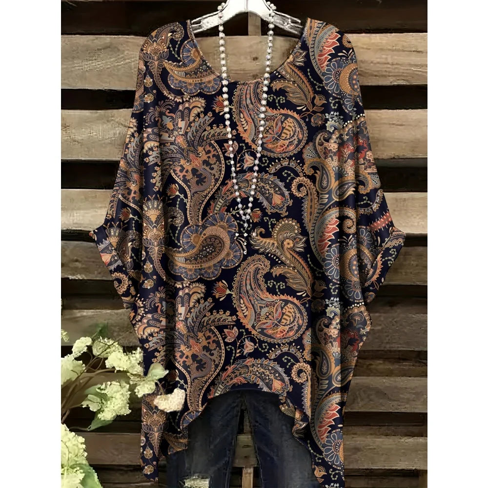 30 Different Style Bohemian Floral Tunics Plus Size to 3XL, 30 Vibrant Colors, Open Round Neck, Hankie Hem, Loose baggy sleeves