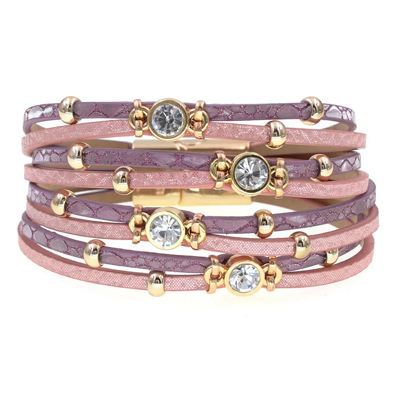 4 colors Bohemian leather bracelets  Metal bead charm bracelet with magnet back closure