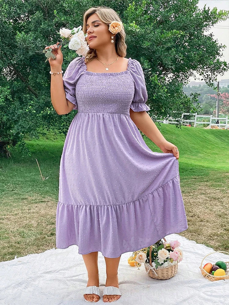 Romantic Summer Dress to Sizes 4XL and available in other colors.  Puff Sleeves tie in back