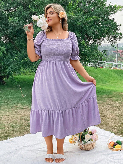 Romantic Summer Dress to Sizes 4XL and available in other colors.  Puff Sleeves tie in back