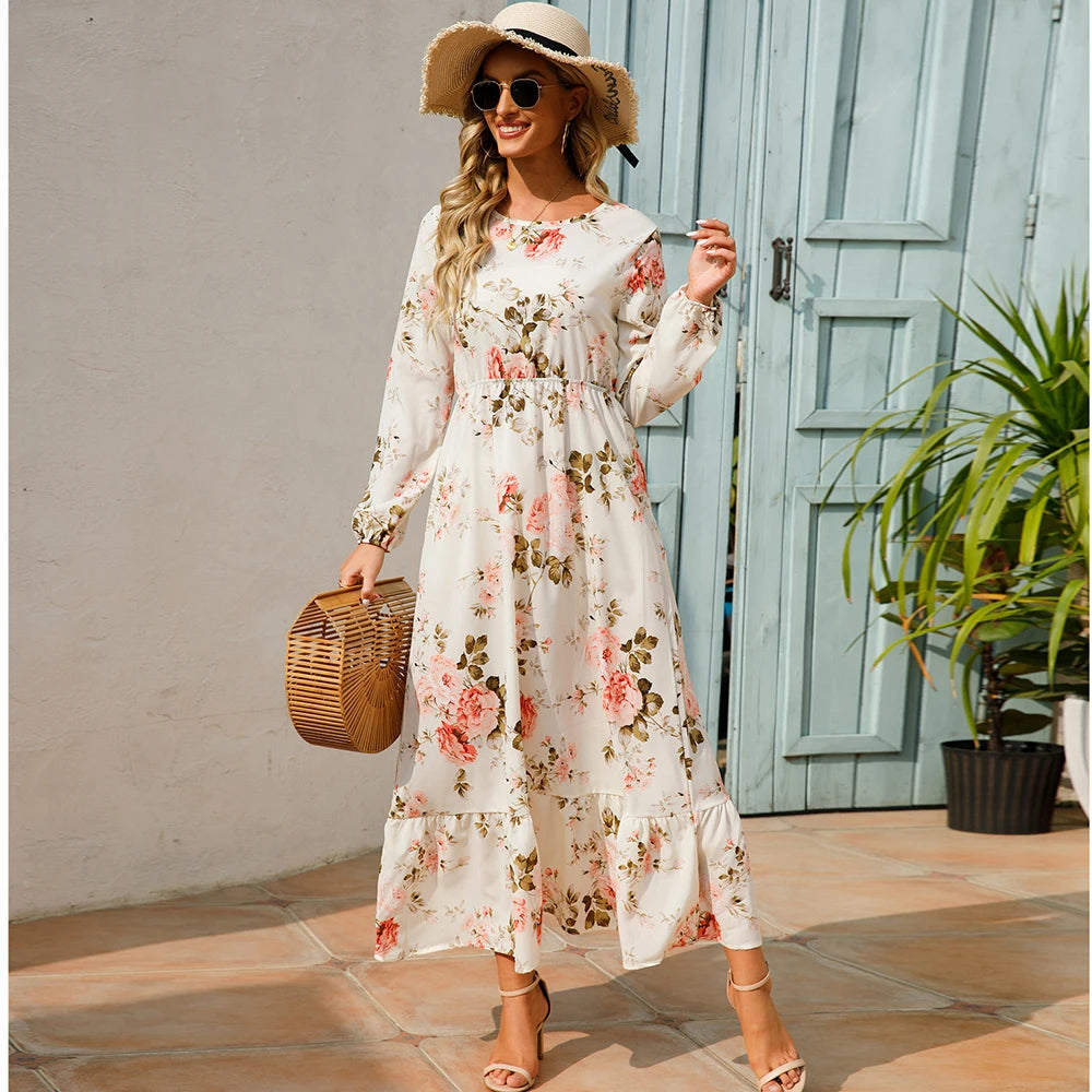 Bohemian Casual Full Sleeve High Waisted Maxi Dress. 20 different designs. S,M, L, XL