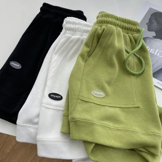 Women's comfortable loose wide-legged Elastic and drawstring Slim fit casual versatile sports shorts