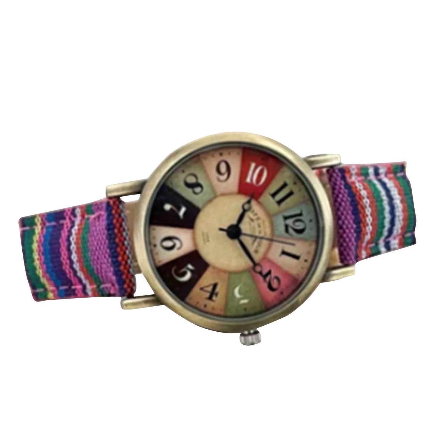 Boho Multi Color Rainbow Pattern Watches, Boho Hippie PU Leather Woven Strap