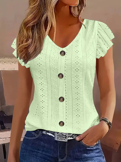 Various Colors Available ruffle sleeve V-neck T-shirt