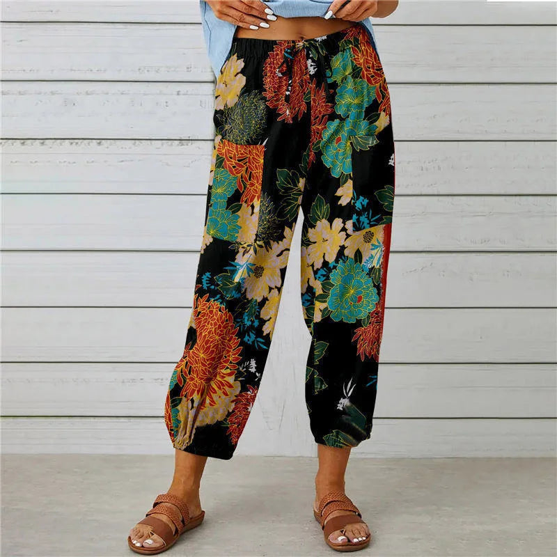 Boho Tie Dye Print Harem Pants in 8 Designs - Elastic Drawstring Waist Casual Cropped Trousers