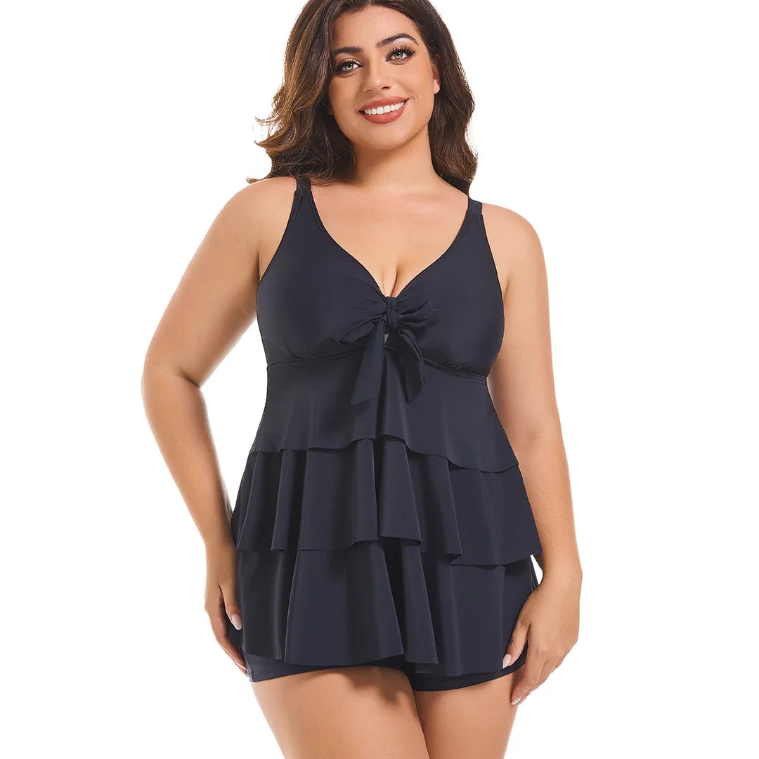 Sizes to 6XL Two Piece Set Tankini Swimsuits Ruffle Tops And High Waisted Shorts