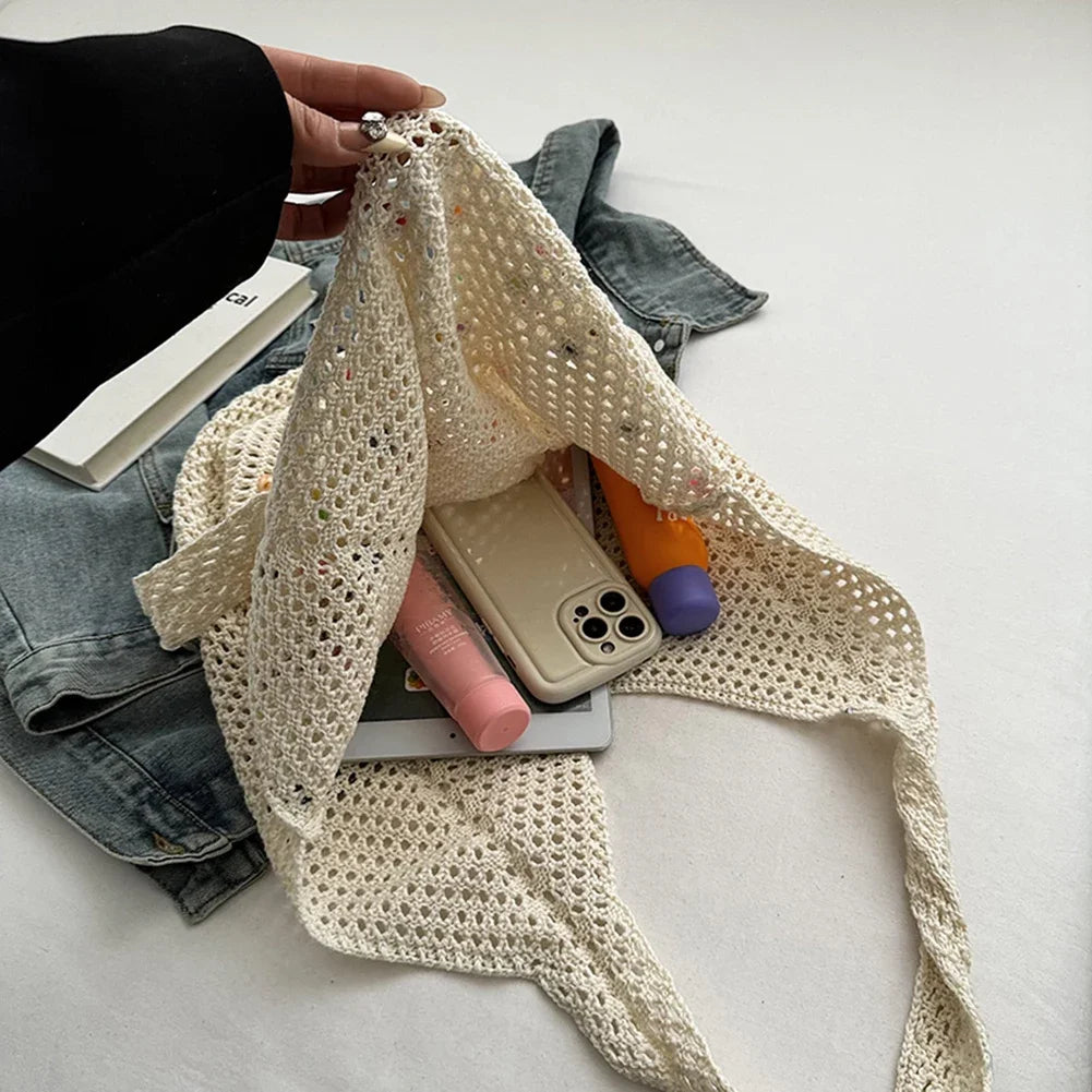 Boho Crochet Bag with Colored Beads Aesthetic Large Capacity Knitted Tote/Handbag Available in 4 Colors