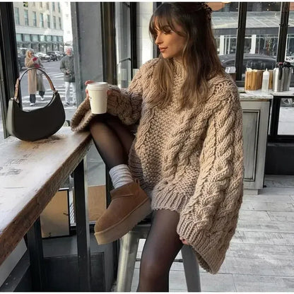 Long Sleeve Prairie Sweater Chic Solid Vintage Oversize Turtleneck Pullover