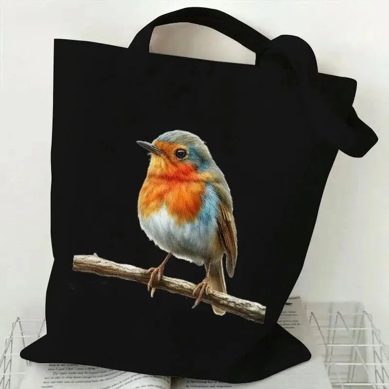 Charming Robin Canvas Tote Bag - Reusable, Large Capacity Shoulder Handbag. PERFECT GIFT BAG--WHY USE PAPER????