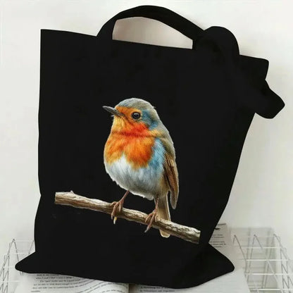 Charming Robin Canvas Tote Bag - Reusable, Large Capacity Shoulder Handbag. PERFECT GIFT BAG--WHY USE PAPER????