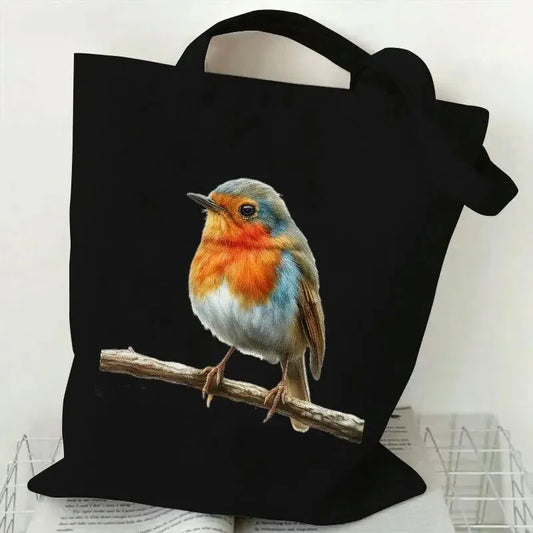 Charming Robin Canvas Tote Bag - Reusable, Large Capacity Shoulder Handbag. PERFECT GIFT BAG--WHY USE PAPER????