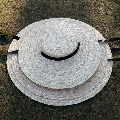 Big Natural Straw Hats, Wide-Brim Sun Visor Caps, Elegant Flat Top, Long Ribbon Tie