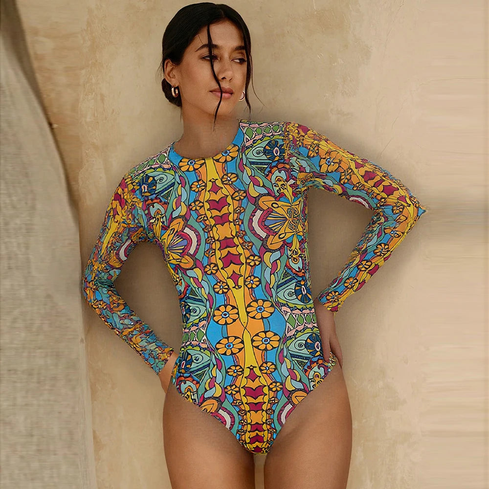 Long Sleeve Sheer Sun Protection One-Piece Swimsuit With Cover-Up. Various other designs