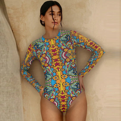 Long Sleeve Sheer Sun Protection One-Piece Swimsuit With Cover-Up. Various other designs