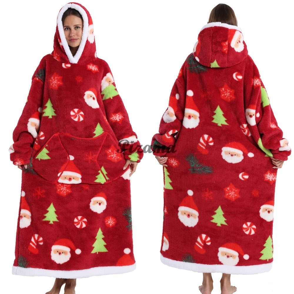 Super Long Flannel Pullover Night Shirt with Pocket and Hood, Super Snuggly for Men and Women, 12 Different Prints