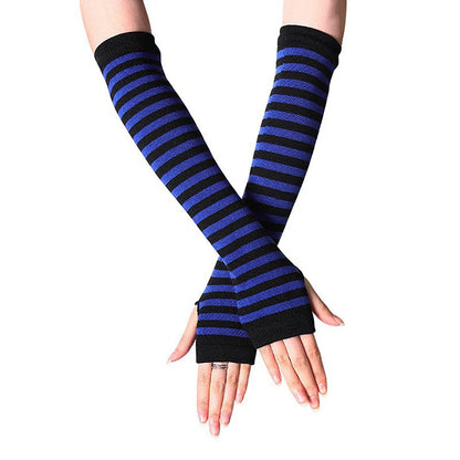 Winter Warm Long Sleeve Gloves Fingerless Stripe Knitted Elbow Elastic Outdoor Fashion Warm Wrist and Arm Glove in 8 colors