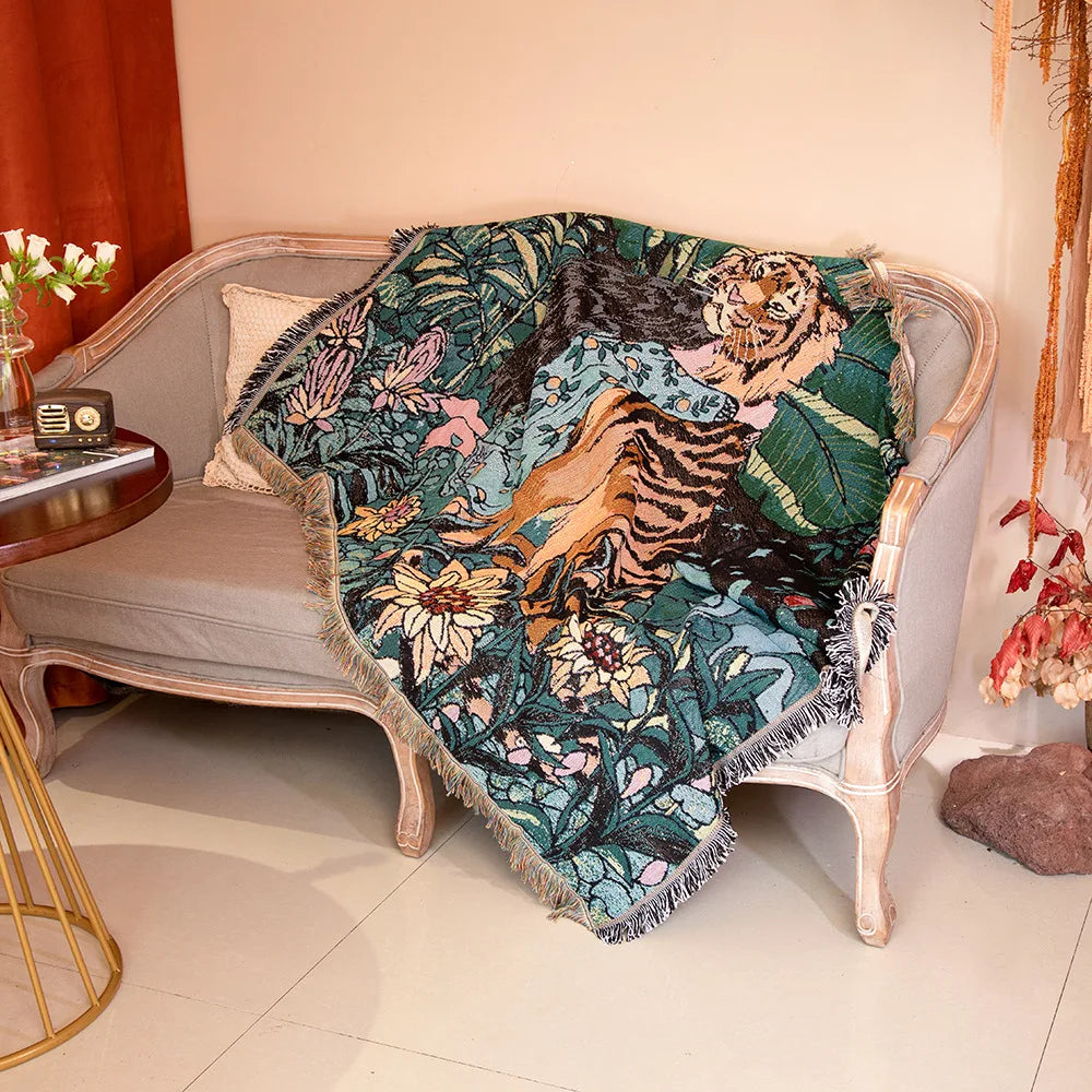 Boho Floral Tapestry, Nordic Plaid Blankets with Fringe. Comes in 10 designs