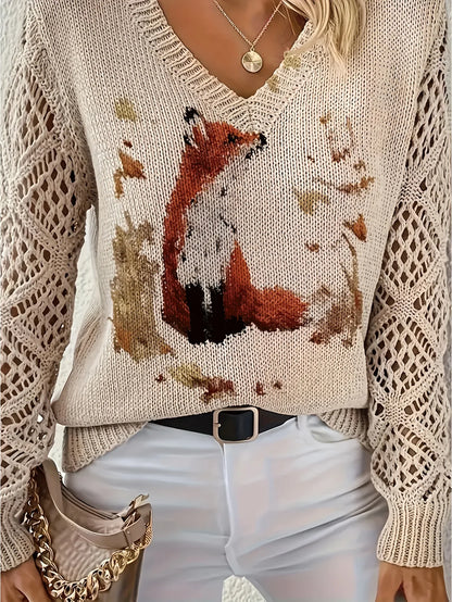 Boho Floral Print V Neck Crocheted Long Sleeved Sweater with Hollowed Out Knit Sleeves in 12 Different Designs