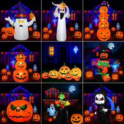 Choose from 9 Different Halloween Inflatables with Built-in LEDs.  Pumplins, Ghosts, and Ghouls