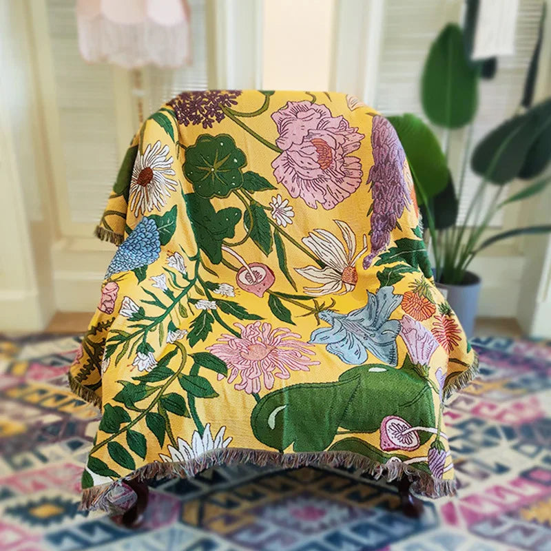 Boho Floral Tapestry, Nordic Plaid Blankets with Fringe. Comes in 10 designs