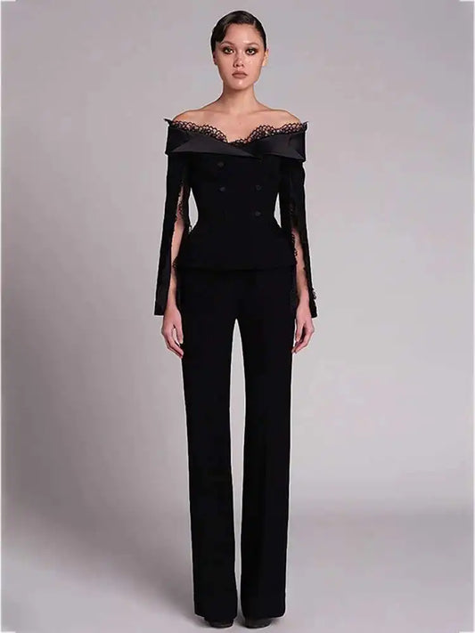 2 Pcs Set Boat Neck Long Lace Slit Sleeves Off the Shoulders Lace Neckline (Can be worn different ways)