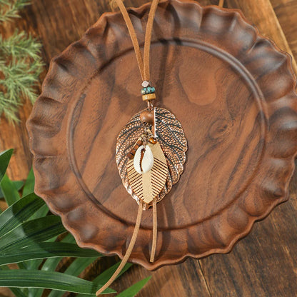 7 piece Boho Long Necklace Set, Brown Pendant Necklaces: Turquoise Shell Design Tribal Jewelry
