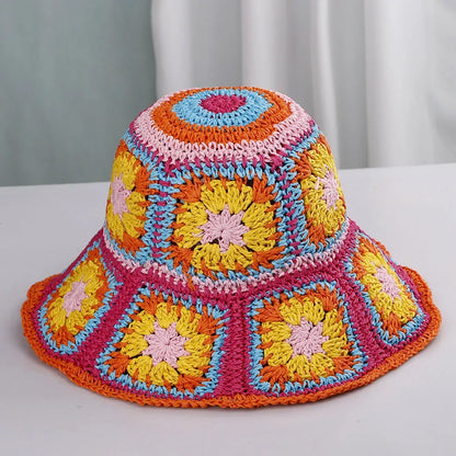 Bright Colored Floweed Crocheted Fisherman Hat