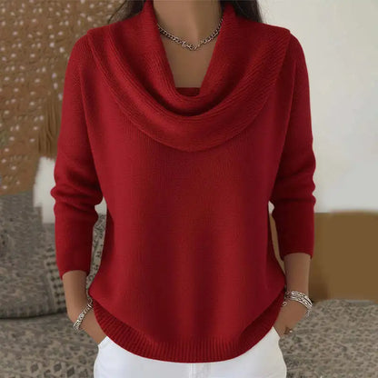 Sizes to 3XL Draped Cowl Neck Pullover Sweater, 24 Colors
