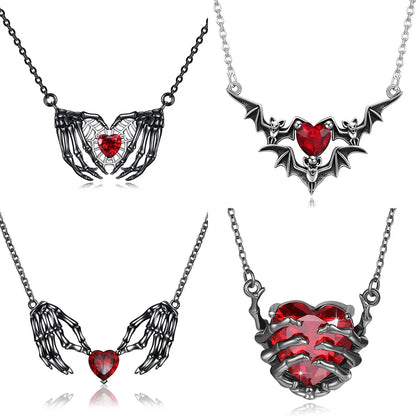 Gothic Punk Bat Wings and Heart Shaped Resin Pendant Necklace