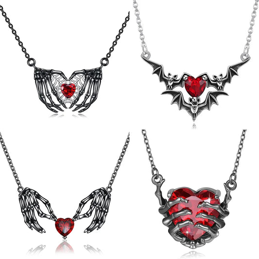 Gothic Punk Bat Wings and Heart Shaped Resin Pendant Necklace