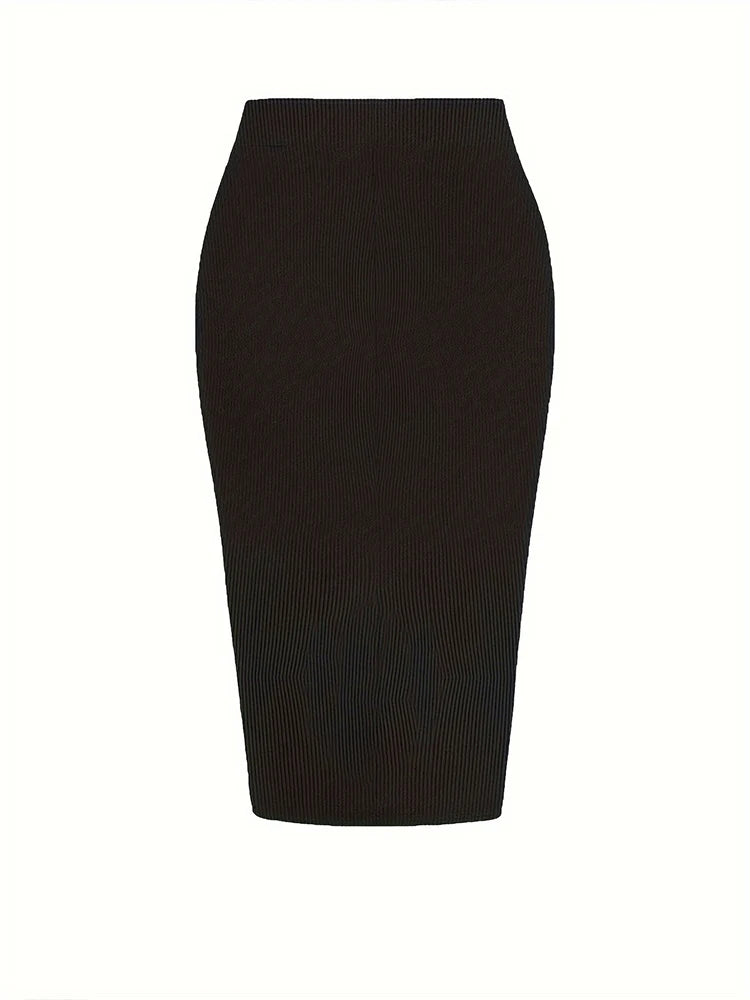 Plus Size to 4XL, Solid Colors, Elastic Waist, Drawstring Split Skirt, Casual Stretchy Skirt