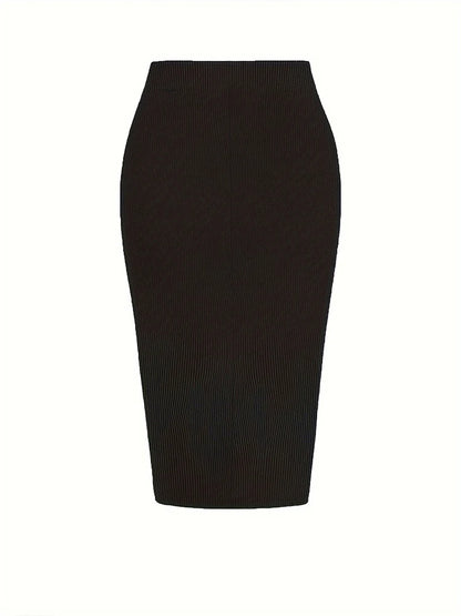 Plus Size to 4XL, Solid Colors, Elastic Waist, Drawstring Split Skirt, Casual Stretchy Skirt