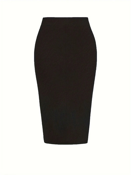 Plus Size to 4XL, Solid Colors, Elastic Waist, Drawstring Split Skirt, Casual Stretchy Skirt