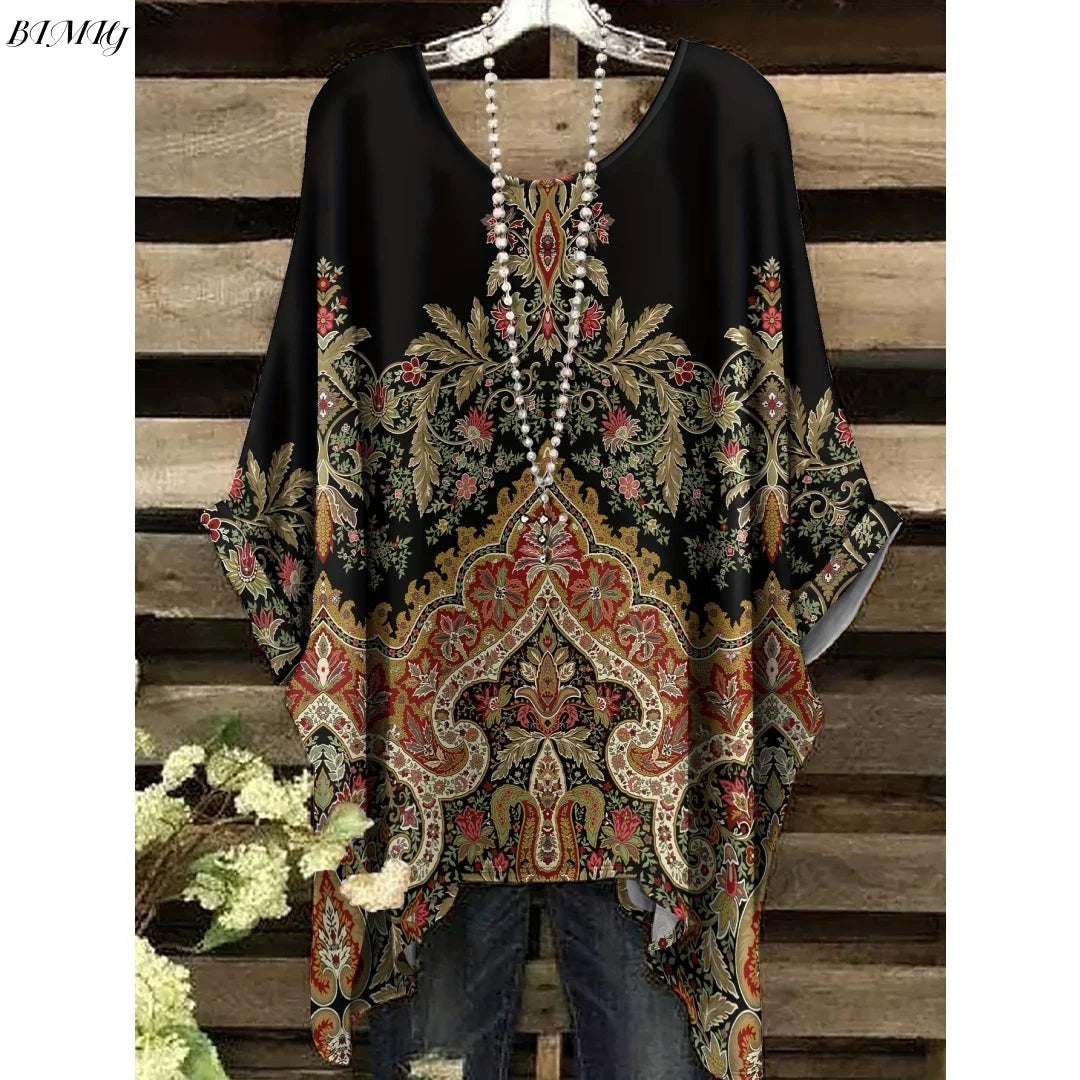 30 Different Style Bohemian Floral Tunics Plus Size to 3XL, 30 Vibrant Colors, Open Round Neck, Hankie Hem, Loose baggy sleeves