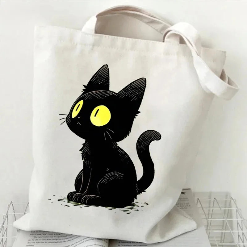 Anime Black Cat Print Canvas Bag USE AS A GIFT BAG---WHY USE PAPER?  THE BAG CAN BE PART OF THE GIFT!!