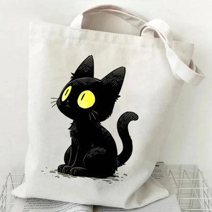 Anime Black Cat Print Canvas Bag USE AS A GIFT BAG---WHY USE PAPER?  THE BAG CAN BE PART OF THE GIFT!!