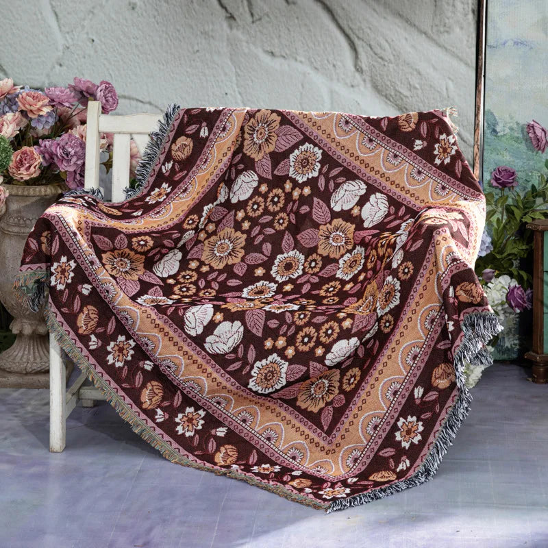 Boho Floral Tapestry, Nordic Plaid Blankets with Fringe. Comes in 10 designs