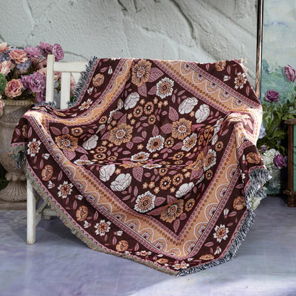 Boho Floral Tapestry, Nordic Plaid Blankets with Fringe. Comes in 10 designs