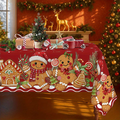 Festive Red Christmas Gingerbread Tablecloth