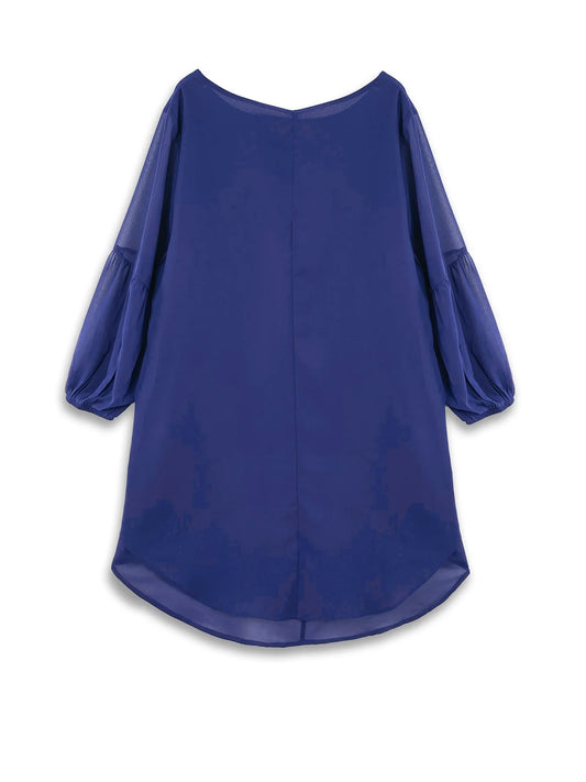 Plus size to 5XL women's spring & summer solid color polyester non-elastic long back hem elegant lantern sleeve chiffon long bell sleeve top