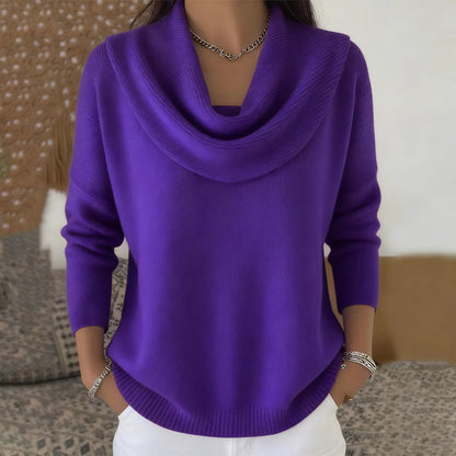 Sizes to 3XL Draped Cowl Neck Pullover Sweater, 24 Colors