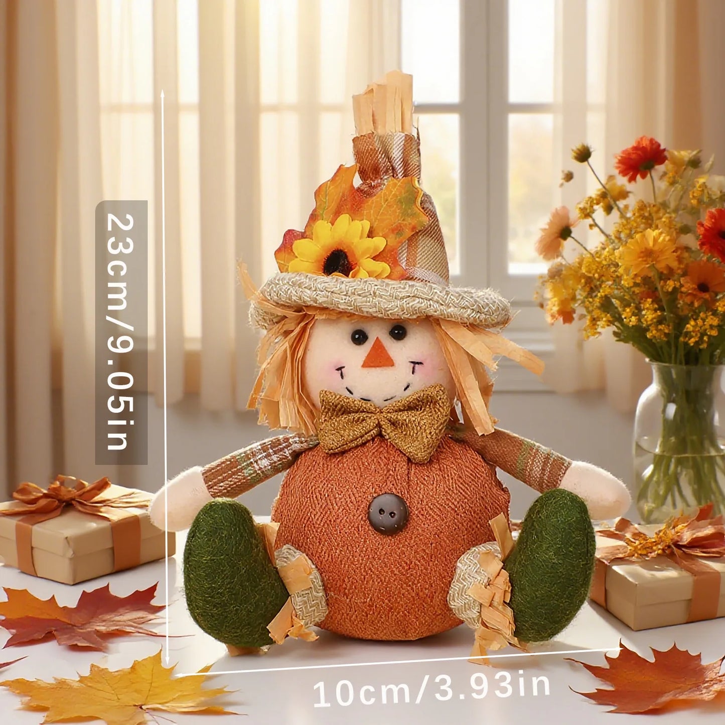 Rustic Autumn Harvest Scarecrow Decor, Plaid & Sunflower Accents for Thanksgiving, Halloween, Farmhouse Wall Decor, Party Props, approx 7 by 4 inches